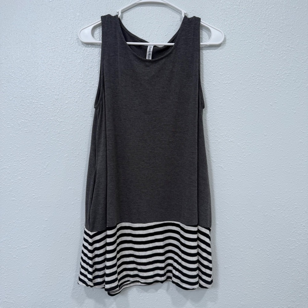 Zenana Premium Womens Gray Striped Sleeveless Pocket Tunic Dress RT-1734PS M